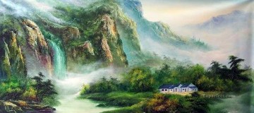 Chino Painting - Cabaña en el paisaje chino de las montañas de verano